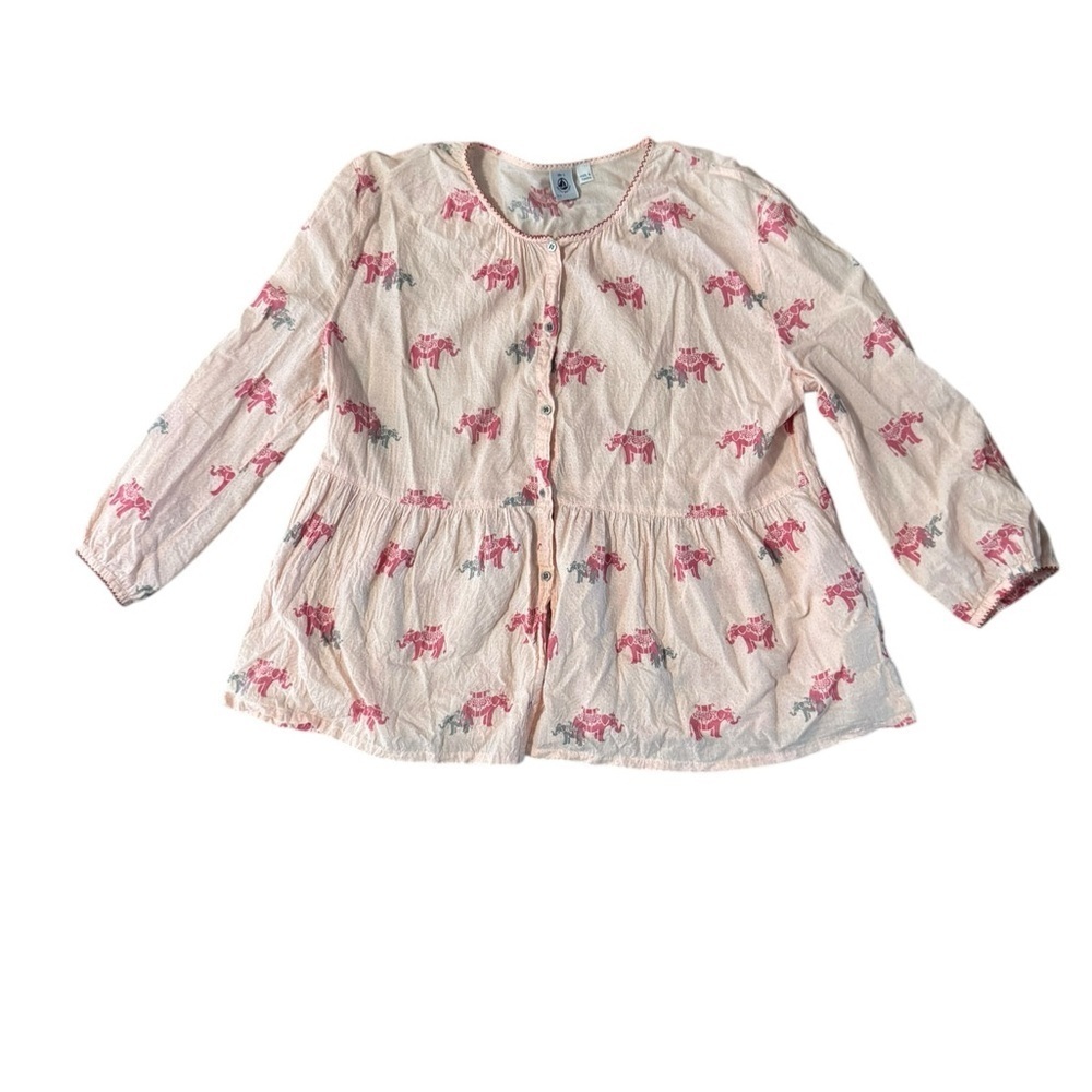 Petit Bateau Girls Pink Elephant Baby Doll Top Button Down Size 18a - L
